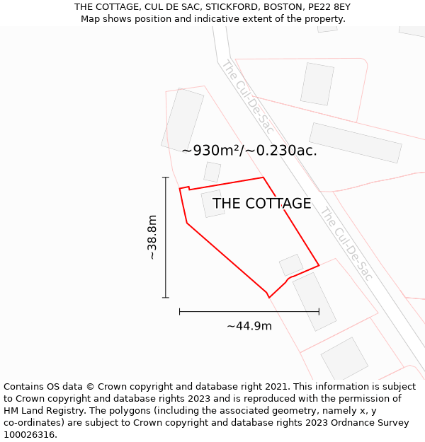 THE COTTAGE, CUL DE SAC, STICKFORD, BOSTON, PE22 8EY: Plot and title map