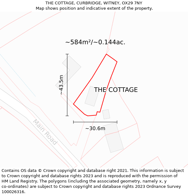 THE COTTAGE, CURBRIDGE, WITNEY, OX29 7NY: Plot and title map