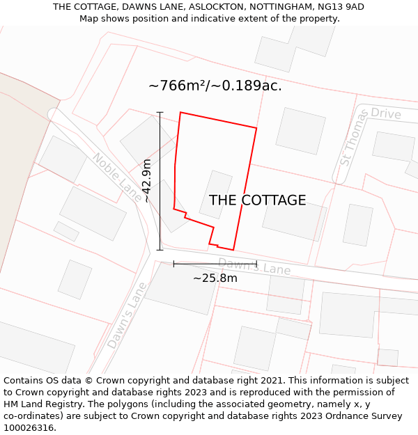 THE COTTAGE, DAWNS LANE, ASLOCKTON, NOTTINGHAM, NG13 9AD: Plot and title map