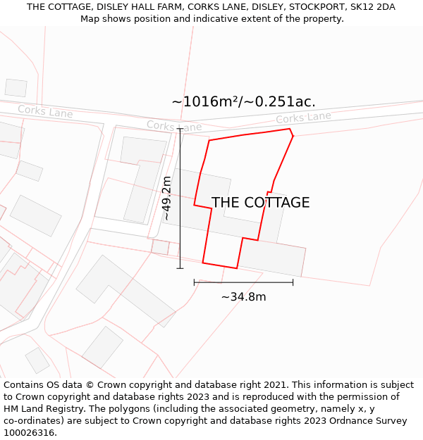 THE COTTAGE, DISLEY HALL FARM, CORKS LANE, DISLEY, STOCKPORT, SK12 2DA: Plot and title map