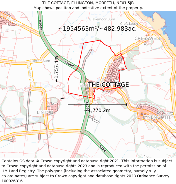THE COTTAGE, ELLINGTON, MORPETH, NE61 5JB: Plot and title map