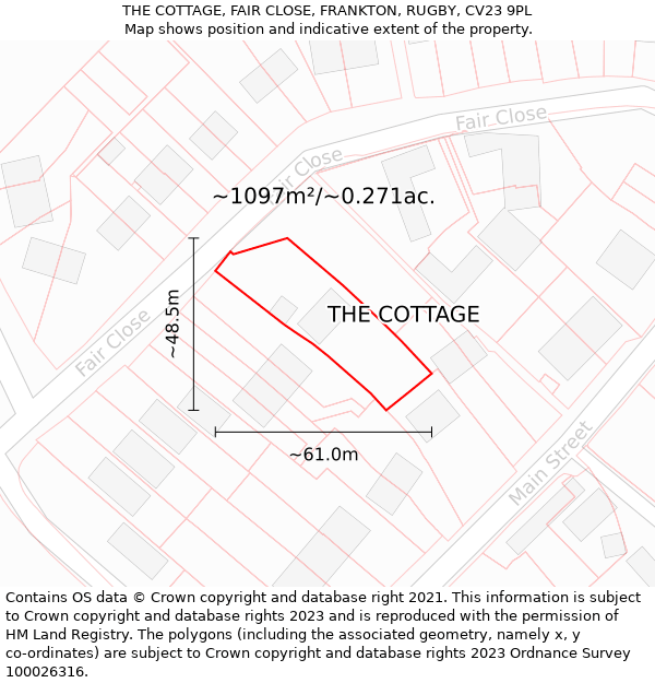 THE COTTAGE, FAIR CLOSE, FRANKTON, RUGBY, CV23 9PL: Plot and title map