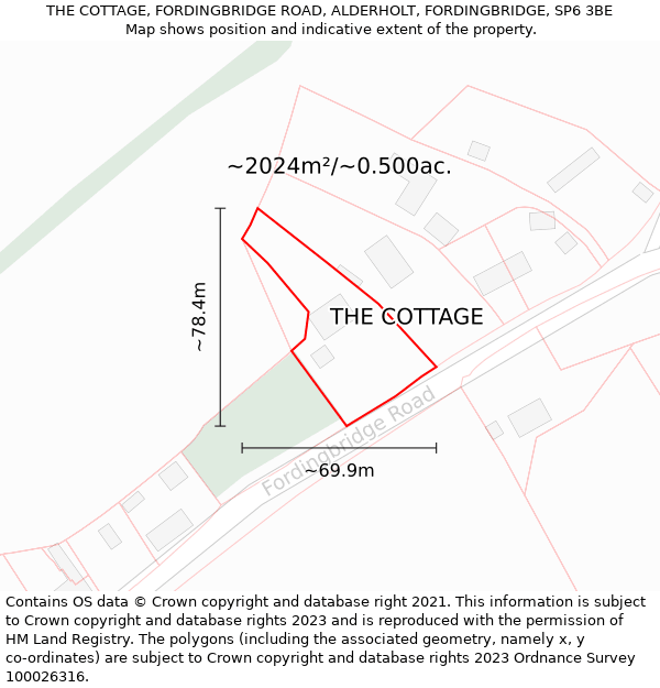 THE COTTAGE, FORDINGBRIDGE ROAD, ALDERHOLT, FORDINGBRIDGE, SP6 3BE: Plot and title map