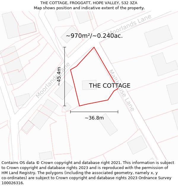 THE COTTAGE, FROGGATT, HOPE VALLEY, S32 3ZA: Plot and title map