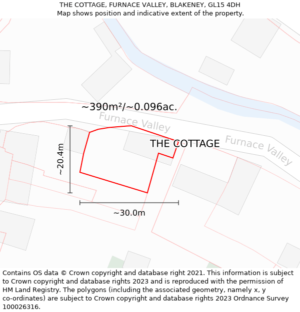 THE COTTAGE, FURNACE VALLEY, BLAKENEY, GL15 4DH: Plot and title map