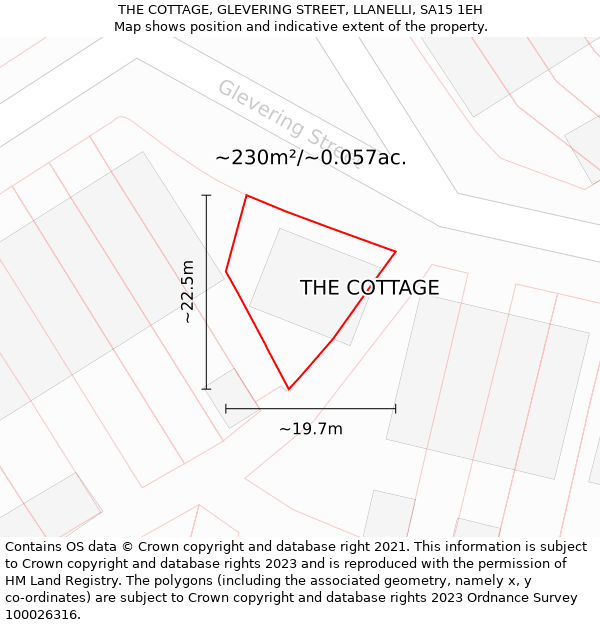 THE COTTAGE, GLEVERING STREET, LLANELLI, SA15 1EH: Plot and title map