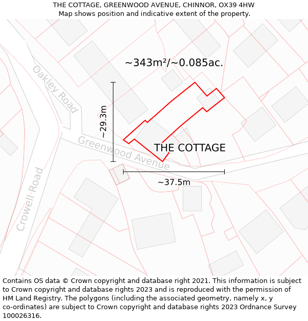 THE COTTAGE, GREENWOOD AVENUE, CHINNOR, OX39 4HW: Plot and title map