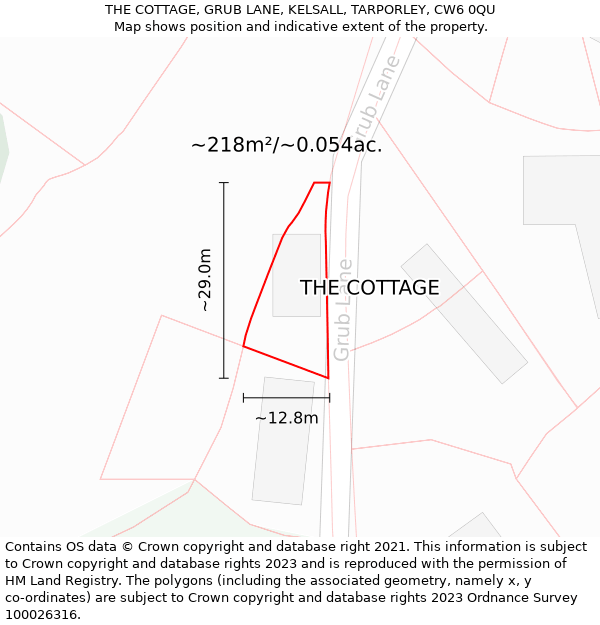 THE COTTAGE, GRUB LANE, KELSALL, TARPORLEY, CW6 0QU: Plot and title map