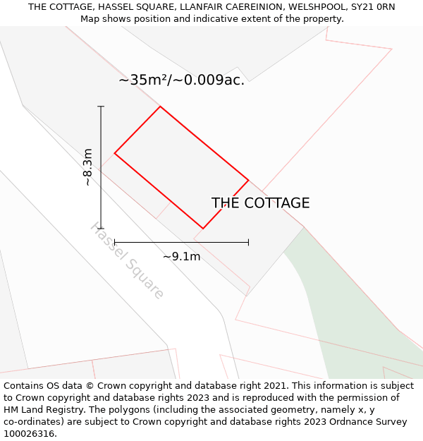 THE COTTAGE, HASSEL SQUARE, LLANFAIR CAEREINION, WELSHPOOL, SY21 0RN: Plot and title map