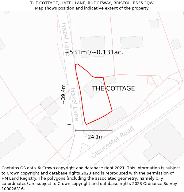 THE COTTAGE, HAZEL LANE, RUDGEWAY, BRISTOL, BS35 3QW: Plot and title map