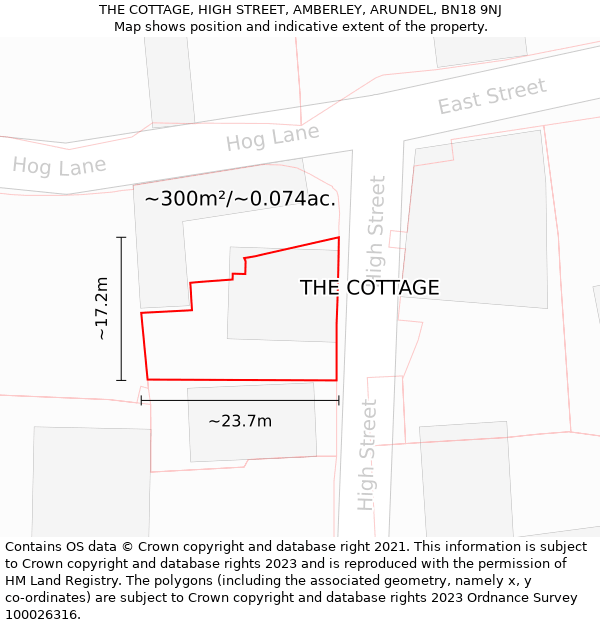 THE COTTAGE, HIGH STREET, AMBERLEY, ARUNDEL, BN18 9NJ: Plot and title map