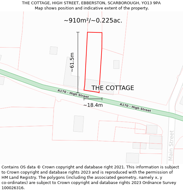 THE COTTAGE, HIGH STREET, EBBERSTON, SCARBOROUGH, YO13 9PA: Plot and title map
