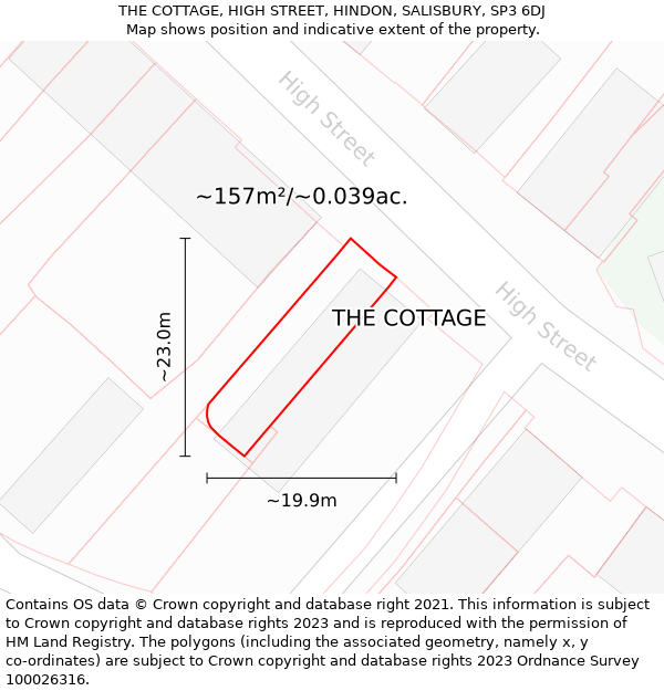 THE COTTAGE, HIGH STREET, HINDON, SALISBURY, SP3 6DJ: Plot and title map