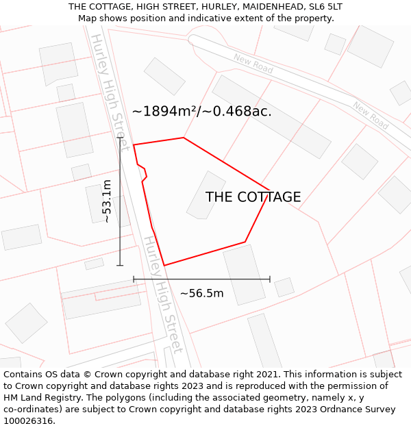 THE COTTAGE, HIGH STREET, HURLEY, MAIDENHEAD, SL6 5LT: Plot and title map