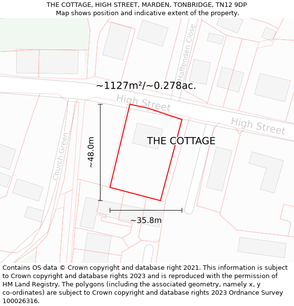 THE COTTAGE, HIGH STREET, MARDEN, TONBRIDGE, TN12 9DP: Plot and title map