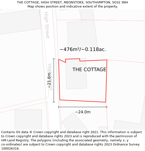 THE COTTAGE, HIGH STREET, MEONSTOKE, SOUTHAMPTON, SO32 3NH: Plot and title map