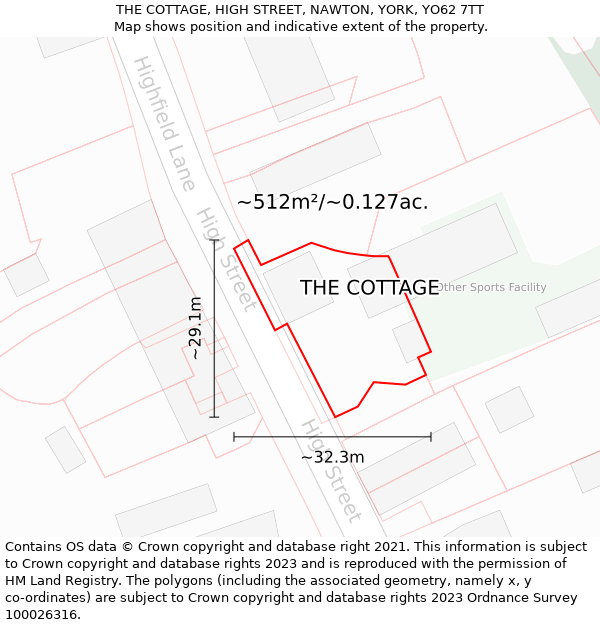 THE COTTAGE, HIGH STREET, NAWTON, YORK, YO62 7TT: Plot and title map