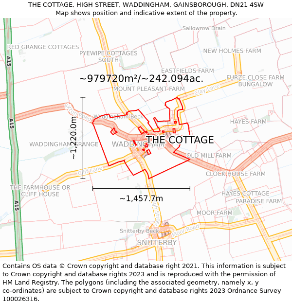 THE COTTAGE, HIGH STREET, WADDINGHAM, GAINSBOROUGH, DN21 4SW: Plot and title map