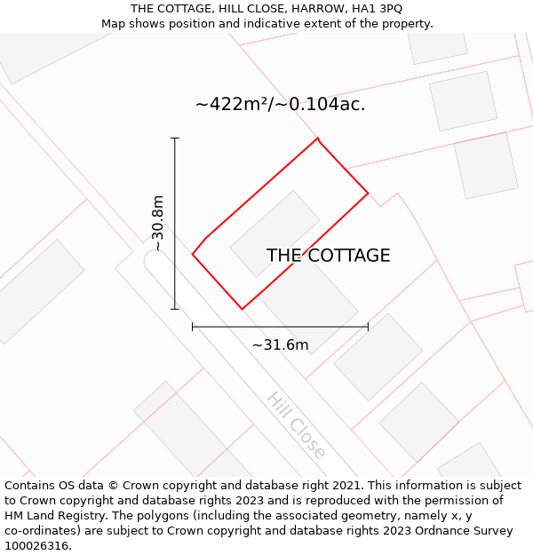 THE COTTAGE, HILL CLOSE, HARROW, HA1 3PQ: Plot and title map