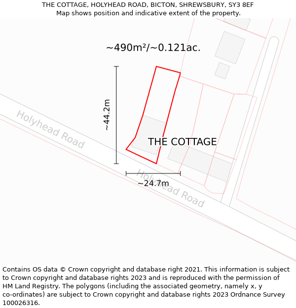 THE COTTAGE, HOLYHEAD ROAD, BICTON, SHREWSBURY, SY3 8EF: Plot and title map