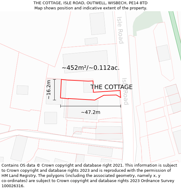 THE COTTAGE, ISLE ROAD, OUTWELL, WISBECH, PE14 8TD: Plot and title map