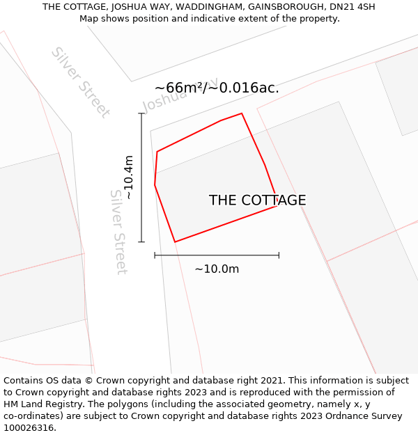 THE COTTAGE, JOSHUA WAY, WADDINGHAM, GAINSBOROUGH, DN21 4SH: Plot and title map