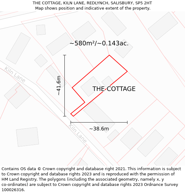 THE COTTAGE, KILN LANE, REDLYNCH, SALISBURY, SP5 2HT: Plot and title map