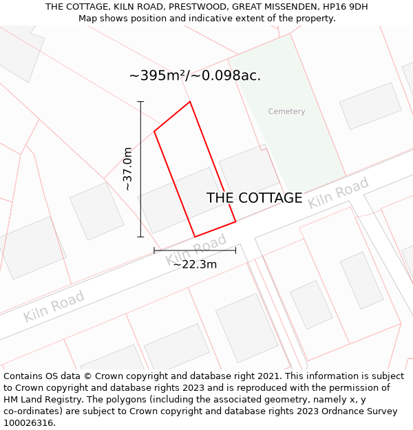 THE COTTAGE, KILN ROAD, PRESTWOOD, GREAT MISSENDEN, HP16 9DH: Plot and title map