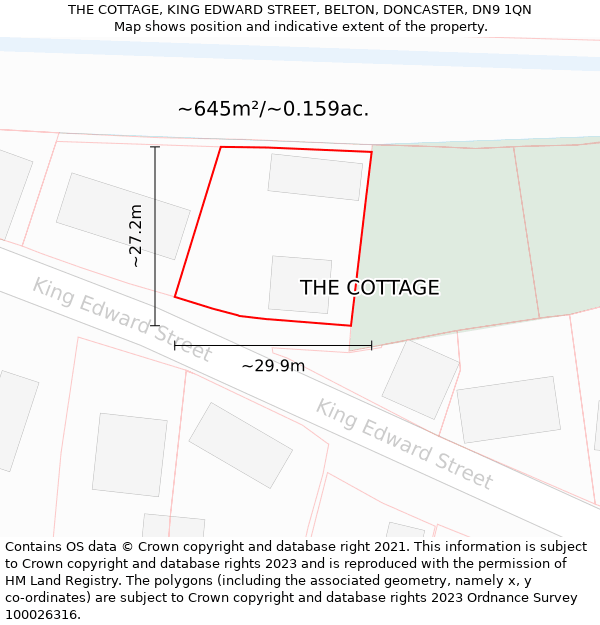 THE COTTAGE, KING EDWARD STREET, BELTON, DONCASTER, DN9 1QN: Plot and title map