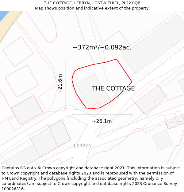 THE COTTAGE, LERRYN, LOSTWITHIEL, PL22 0QB: Plot and title map