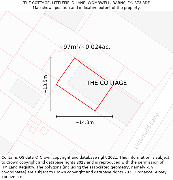 THE COTTAGE, LITTLEFIELD LANE, WOMBWELL, BARNSLEY, S73 8DF: Plot and title map