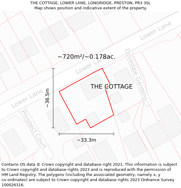THE COTTAGE, LOWER LANE, LONGRIDGE, PRESTON, PR3 3SL: Plot and title map