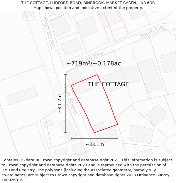 THE COTTAGE, LUDFORD ROAD, BINBROOK, MARKET RASEN, LN8 6DR: Plot and title map