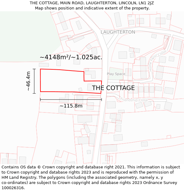 THE COTTAGE, MAIN ROAD, LAUGHTERTON, LINCOLN, LN1 2JZ: Plot and title map