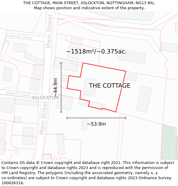 THE COTTAGE, MAIN STREET, ASLOCKTON, NOTTINGHAM, NG13 9AL: Plot and title map