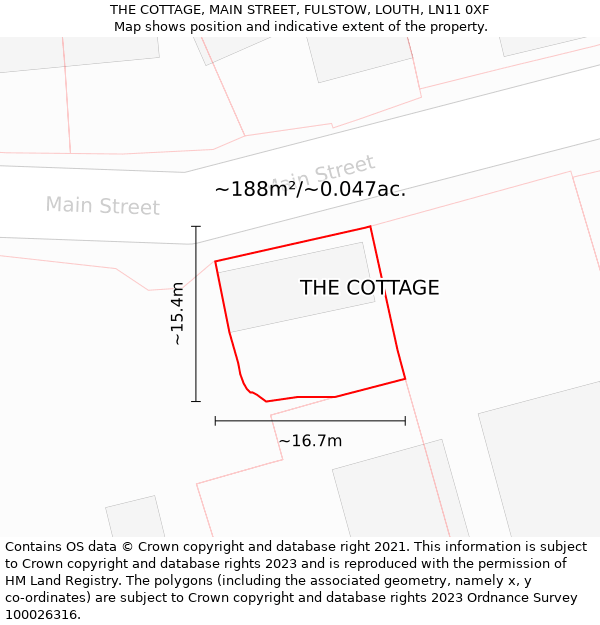 THE COTTAGE, MAIN STREET, FULSTOW, LOUTH, LN11 0XF: Plot and title map