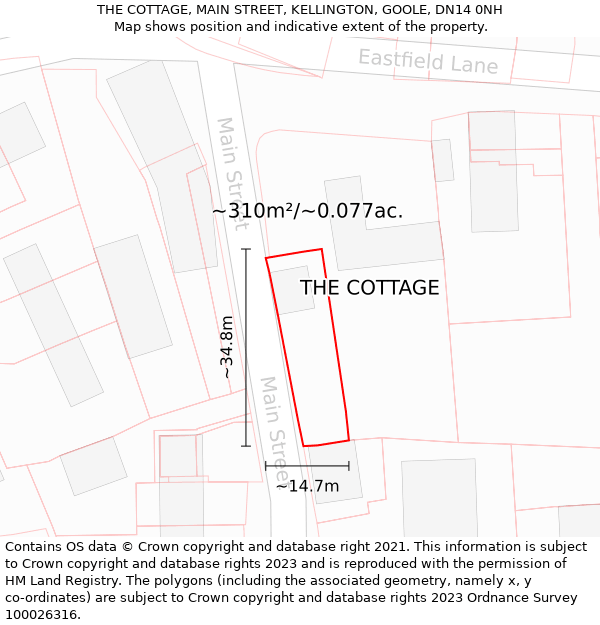 THE COTTAGE, MAIN STREET, KELLINGTON, GOOLE, DN14 0NH: Plot and title map