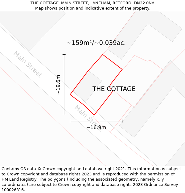 THE COTTAGE, MAIN STREET, LANEHAM, RETFORD, DN22 0NA: Plot and title map