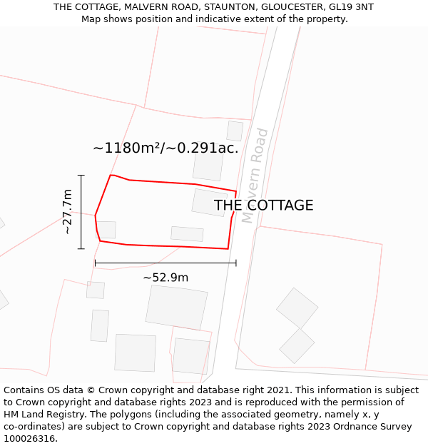 THE COTTAGE, MALVERN ROAD, STAUNTON, GLOUCESTER, GL19 3NT: Plot and title map