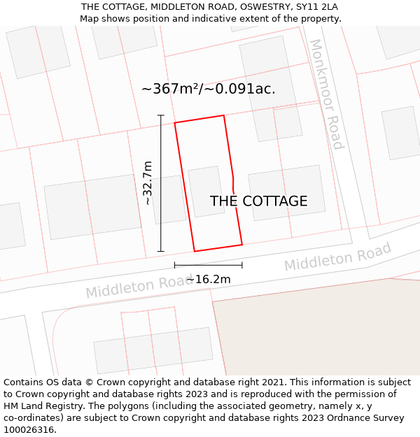 THE COTTAGE, MIDDLETON ROAD, OSWESTRY, SY11 2LA: Plot and title map