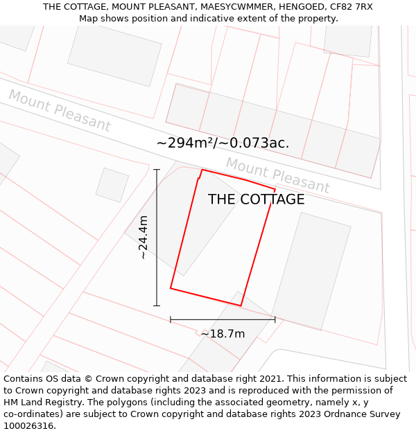 THE COTTAGE, MOUNT PLEASANT, MAESYCWMMER, HENGOED, CF82 7RX: Plot and title map