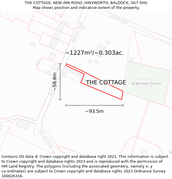 THE COTTAGE, NEW INN ROAD, HINXWORTH, BALDOCK, SG7 5HG: Plot and title map