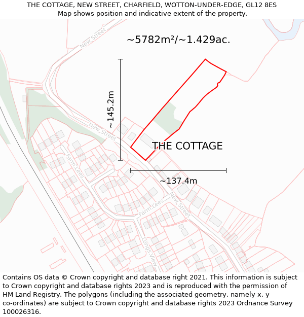 THE COTTAGE, NEW STREET, CHARFIELD, WOTTON-UNDER-EDGE, GL12 8ES: Plot and title map