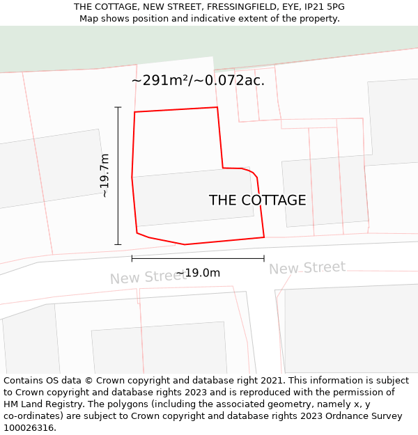 THE COTTAGE, NEW STREET, FRESSINGFIELD, EYE, IP21 5PG: Plot and title map