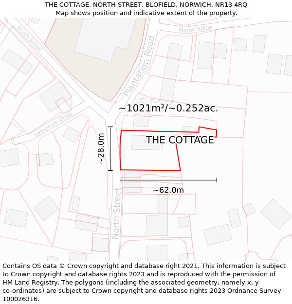 THE COTTAGE, NORTH STREET, BLOFIELD, NORWICH, NR13 4RQ: Plot and title map