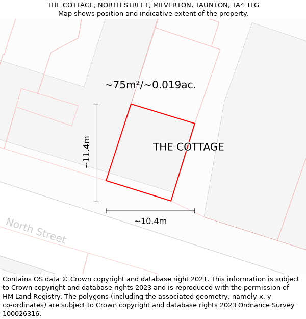 THE COTTAGE, NORTH STREET, MILVERTON, TAUNTON, TA4 1LG: Plot and title map