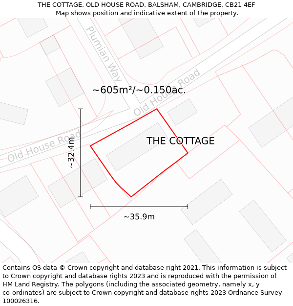 THE COTTAGE, OLD HOUSE ROAD, BALSHAM, CAMBRIDGE, CB21 4EF: Plot and title map