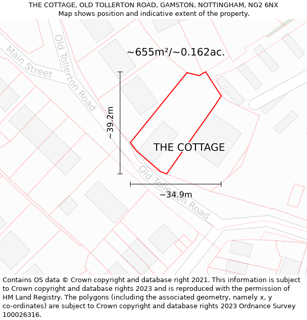 THE COTTAGE, OLD TOLLERTON ROAD, GAMSTON, NOTTINGHAM, NG2 6NX: Plot and title map