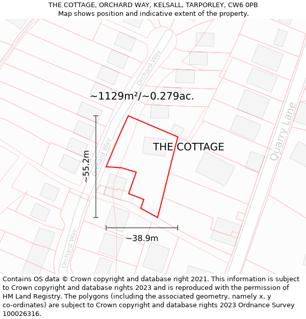 THE COTTAGE, ORCHARD WAY, KELSALL, TARPORLEY, CW6 0PB: Plot and title map