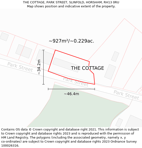 THE COTTAGE, PARK STREET, SLINFOLD, HORSHAM, RH13 0RU: Plot and title map